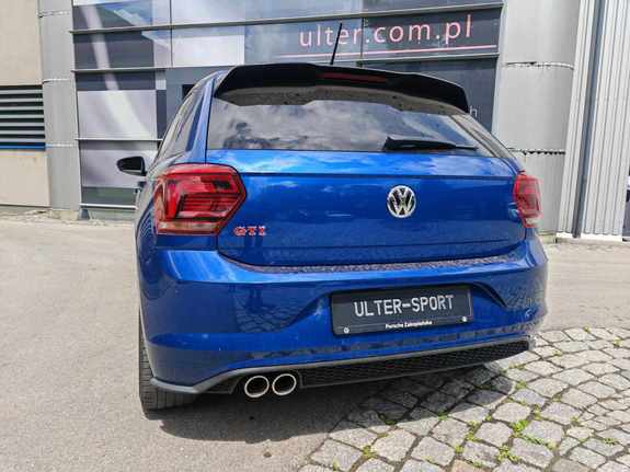Ulter Racing-Komplettanlage ab Kat VW Polo 6 GTI Typ AW 2x80mm rund eingerollt abgeschrägt mit Absorber: 129-251-80RSANLR